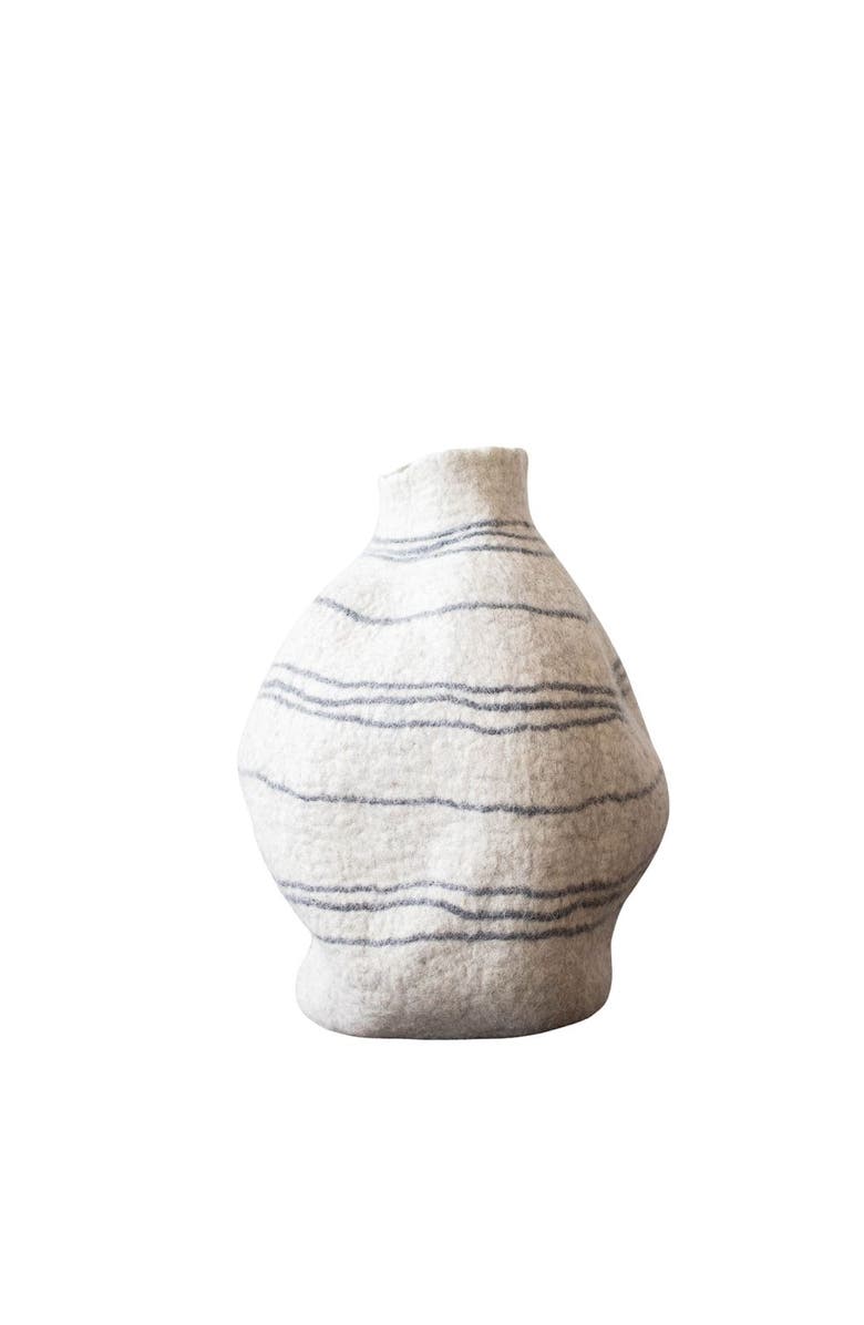 kanju Interiors Tribal Lines Hand-Felted Wool Natural White Gourd Basket, Main, color, White - Small