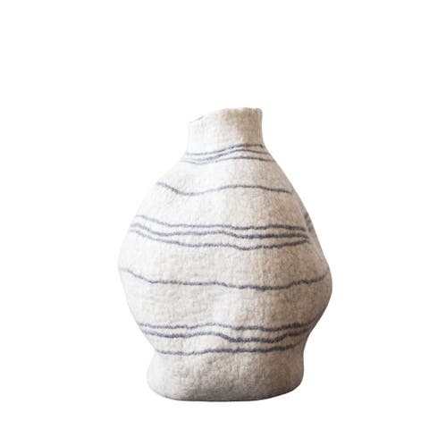 Tribal Lines Hand-Felted Wool Natural White Gourd Basket
