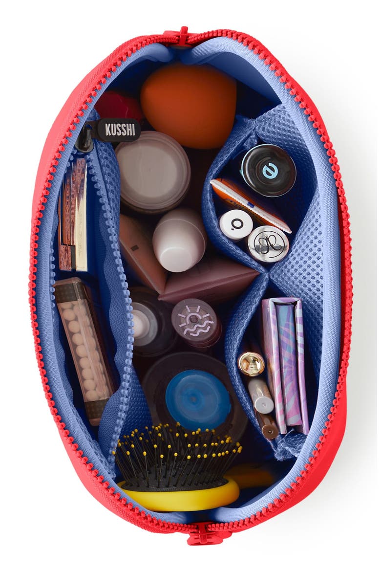 Neoprene Makeup Bag, Alternate, color, CORAL RED/ PERIWINKLE