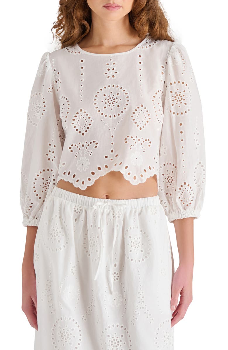 Steve Madden Meera Eyelet Embroidered Cotton Crop Top, Main, color, Antique