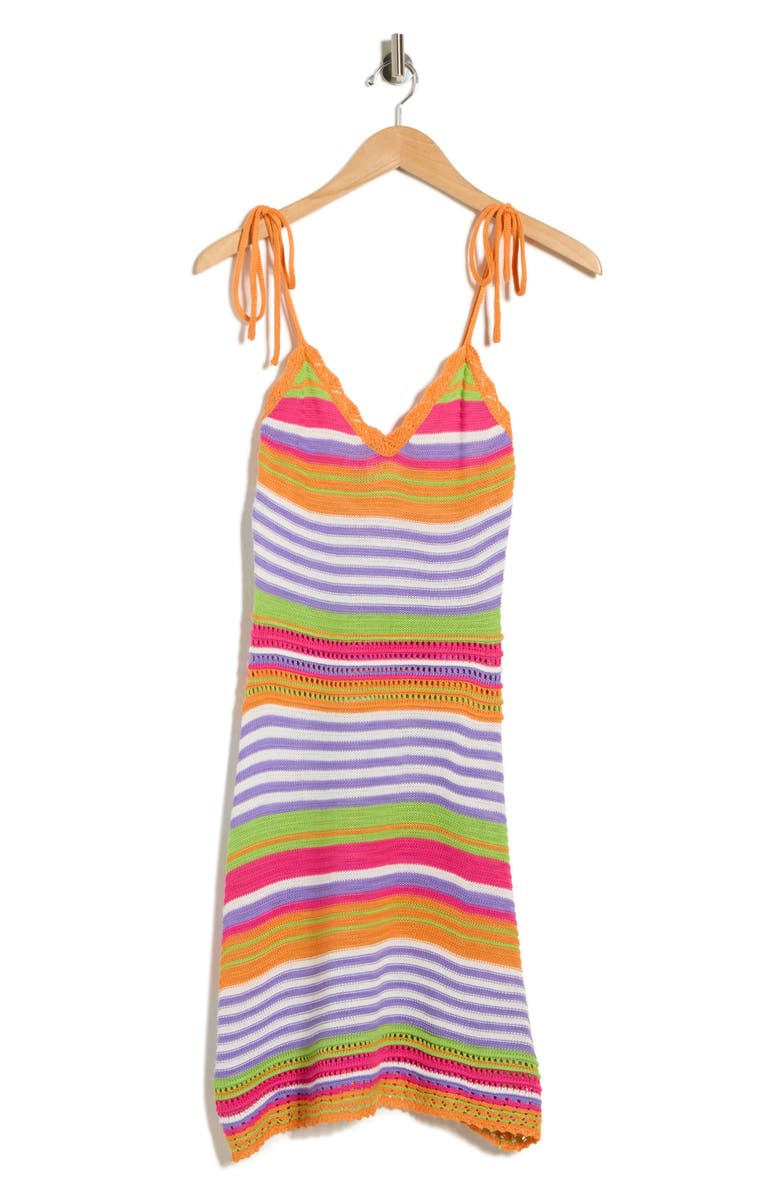 Madden Girl Stripe Tie Strap Pointelle Sweater Dress, Main, color, Bright Orange Combo