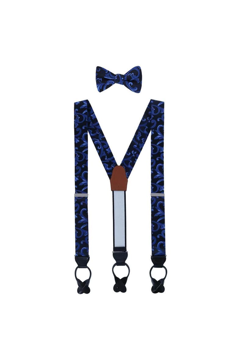Christian the Romantic Brocade Silk Suspenders (Braces) and Bow Tie Set, Main, color, Royal Blue