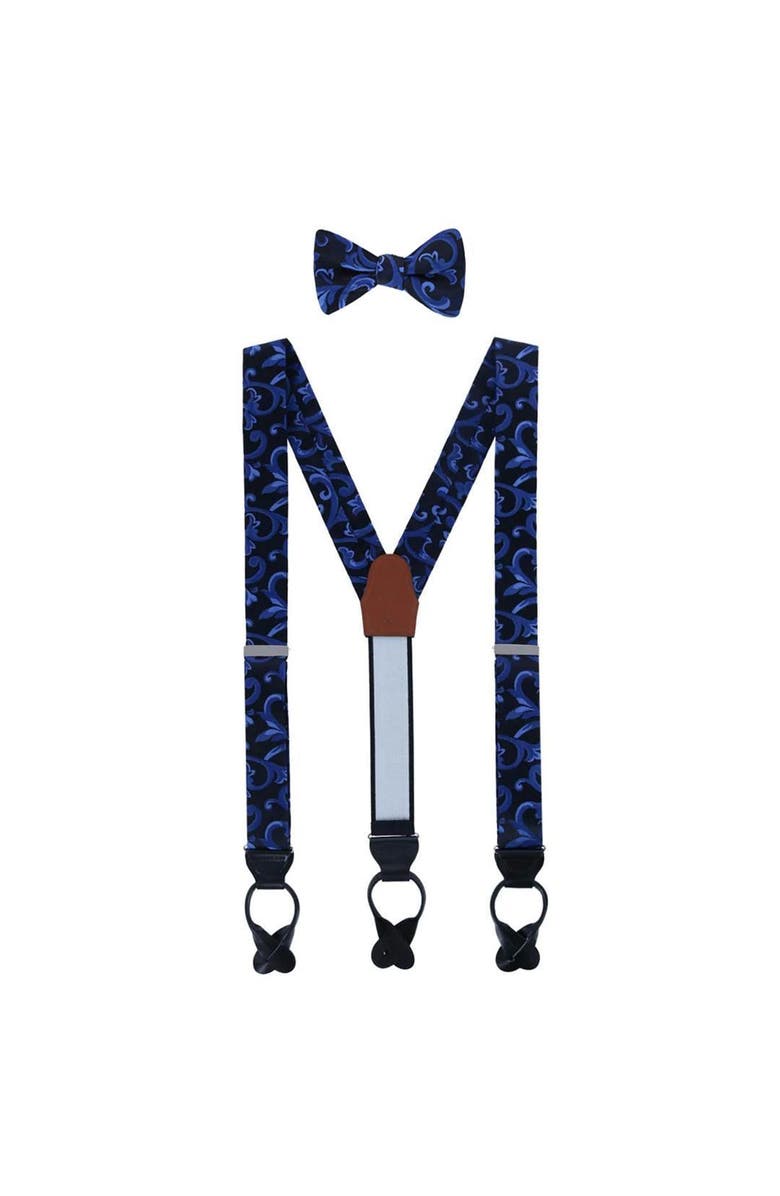 Trafalgar Christian the Romantic Brocade Silk Suspenders (Braces) and Bow Tie Set, Main, color, Royal Blue