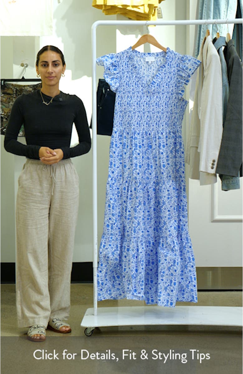 Luray Floral Sunfire Smocked Cotton Tiered Maxi Dress, sales video thumbnail