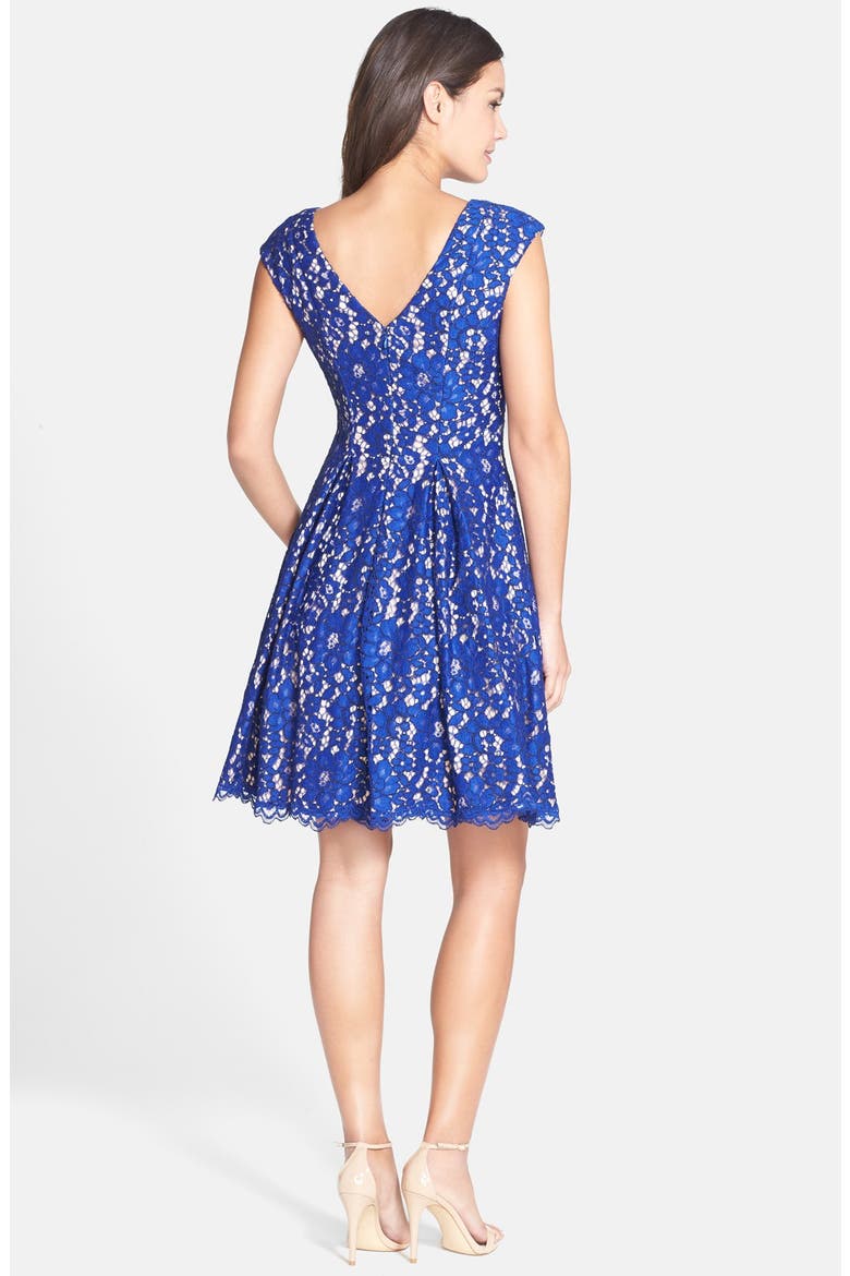 Lace Fit & Flare Dress, Alternate, color, BLUE