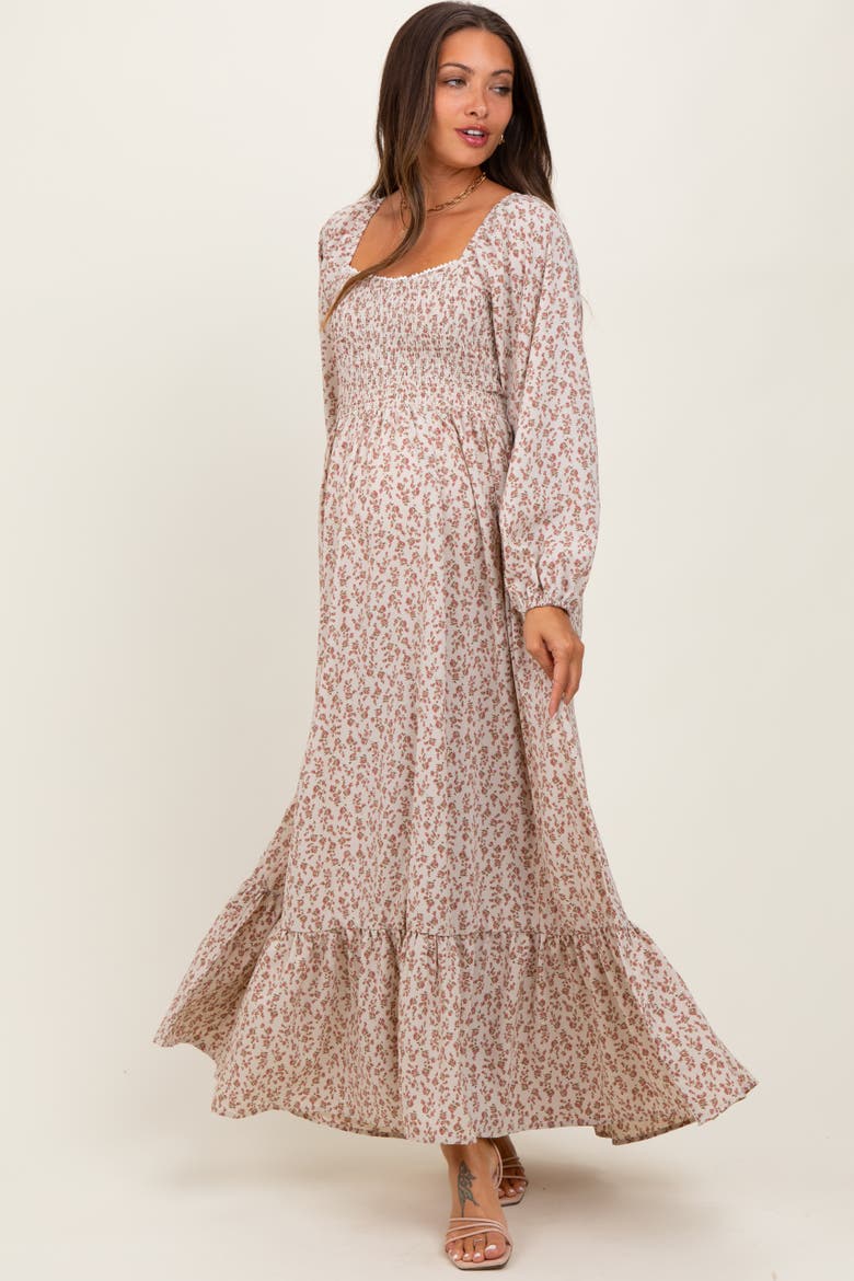 Floral Smocked Lace Trim Sweetheart Maxi Dress, Alternate, color, Pink