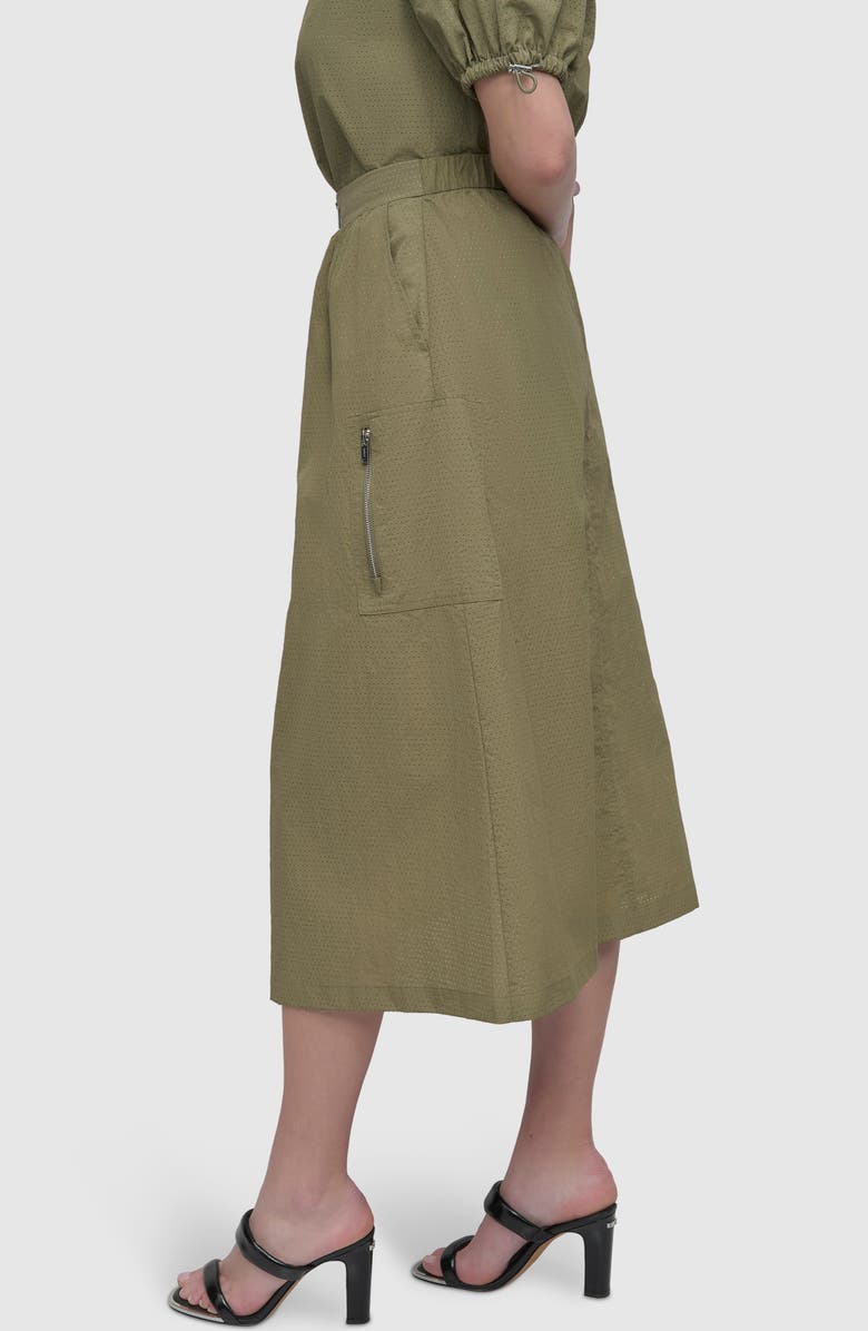 DKNY Perforated Tech Fabric Midi Skirt, Alternate, color, Utility Green