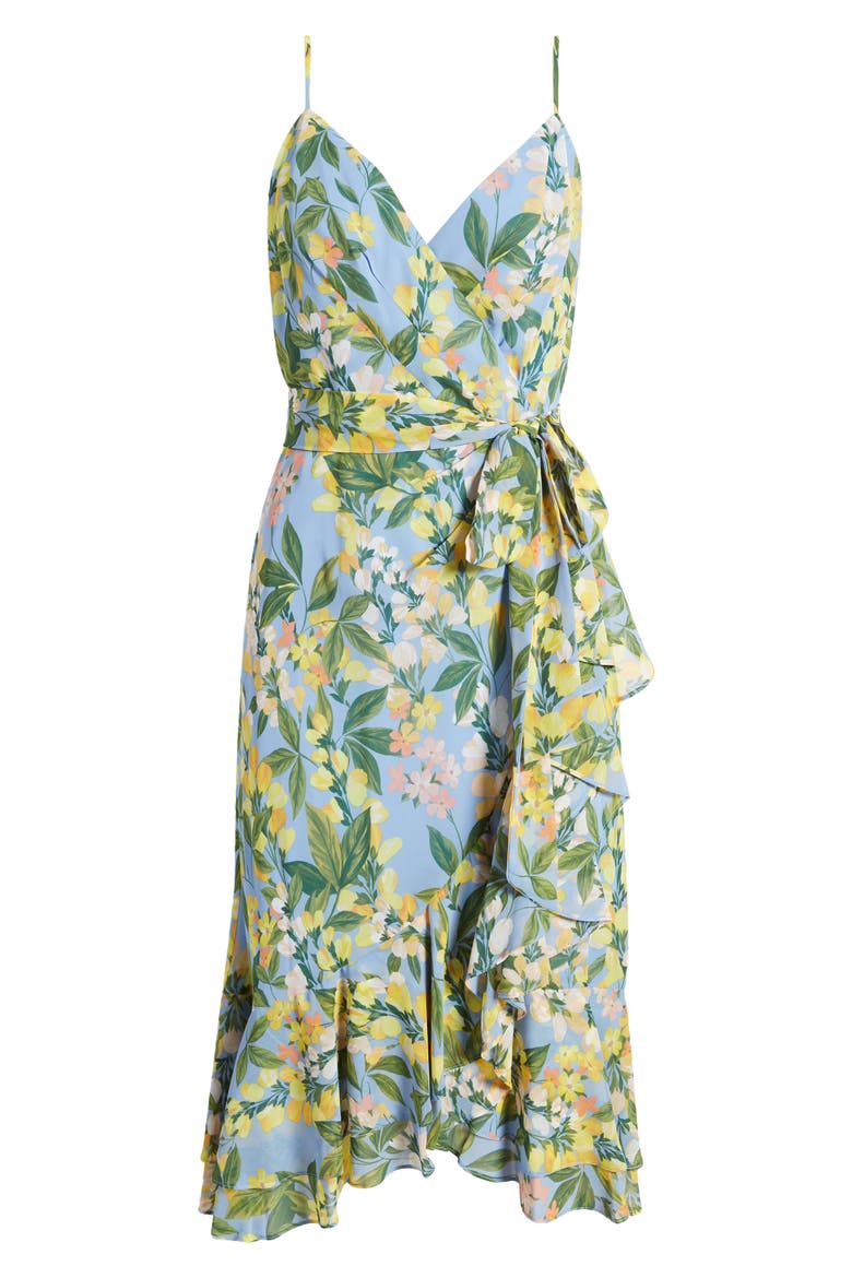 Floral Wrap Bodice Dress, Alternate, color, BLUE