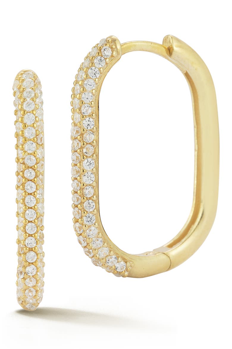 Pavé Oval Hoop Earrings, Main, color, GOLD
