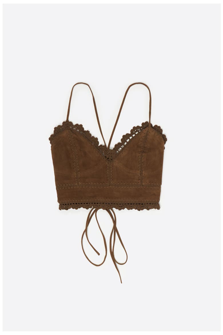 Suede Strappy Top With Decorative Stitching, Alternate, color, KHAKI