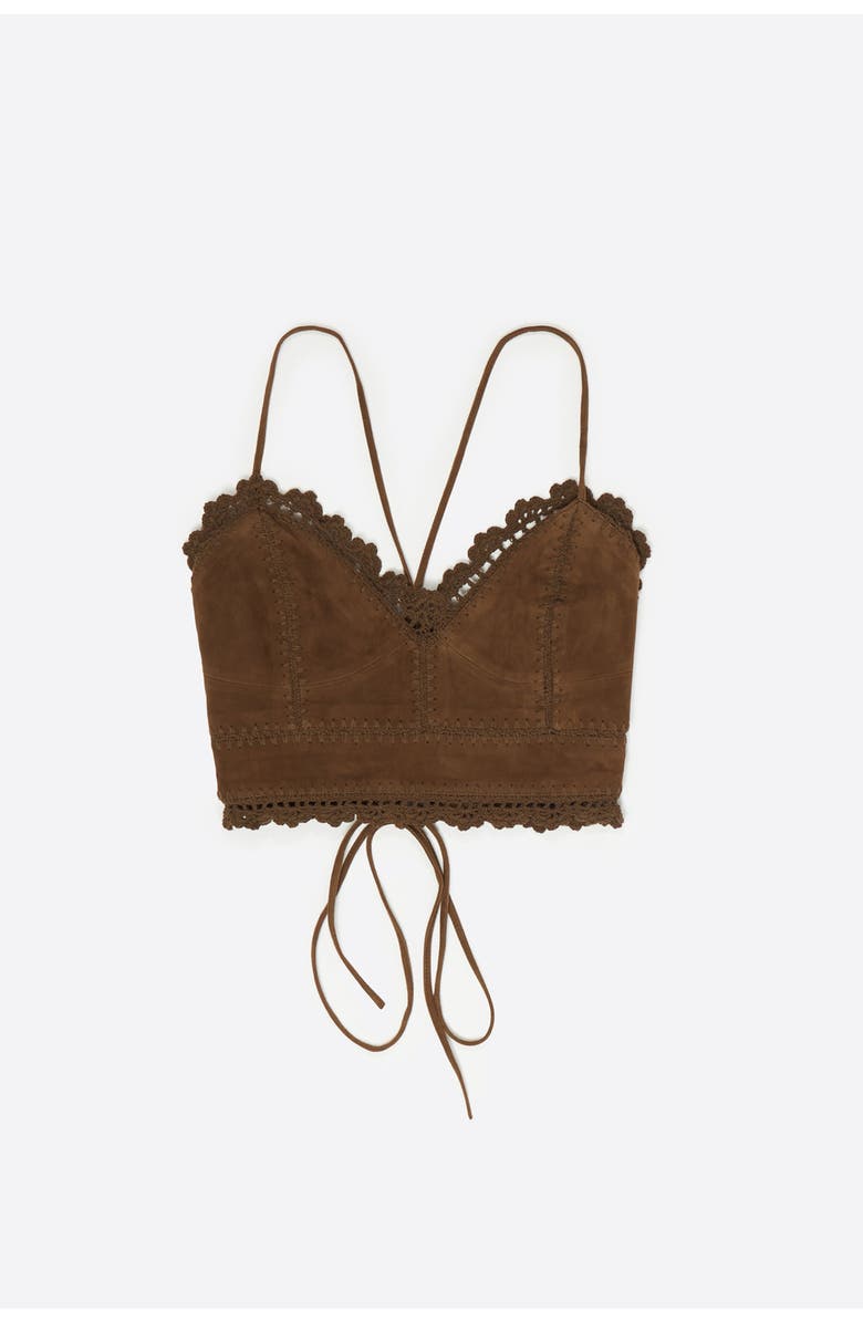Bimba y Lola Suede Strappy Top With Decorative Stitching, Alternate, color, Khaki