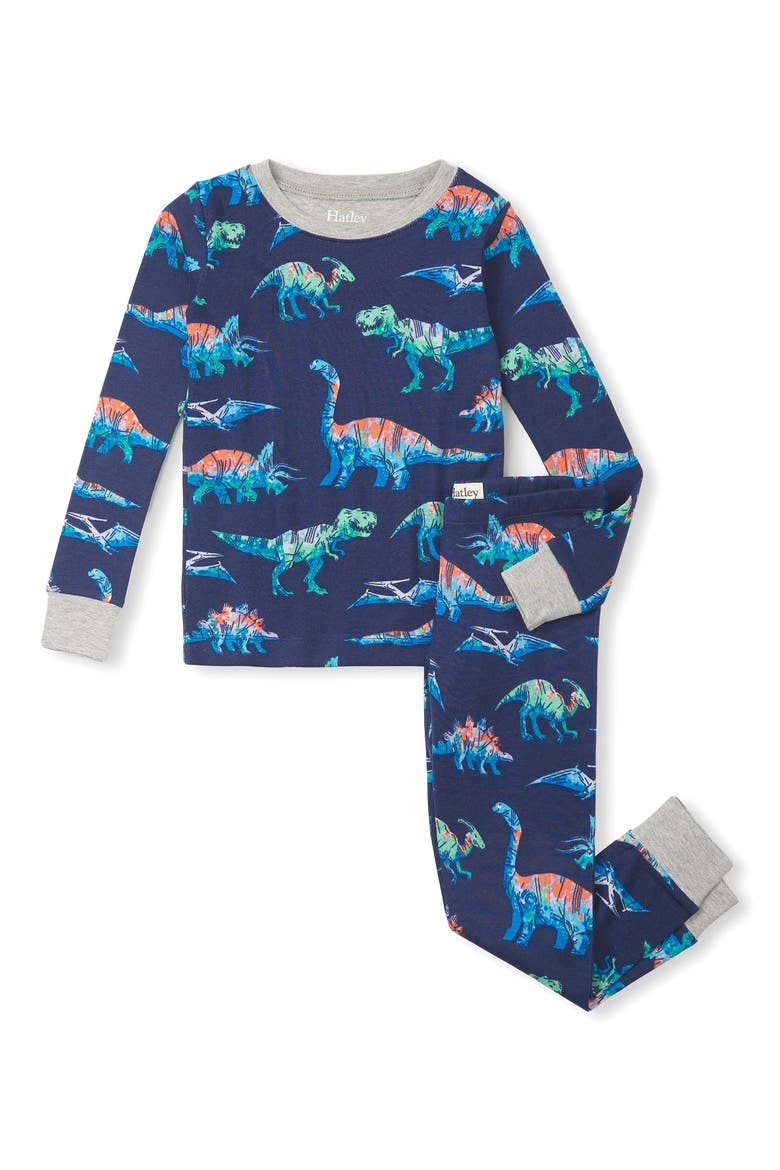Kids' Imagine Dinos Fitted Two-Piece Organic Cotton Pajamas, Main, color, PATRIOT BLUE