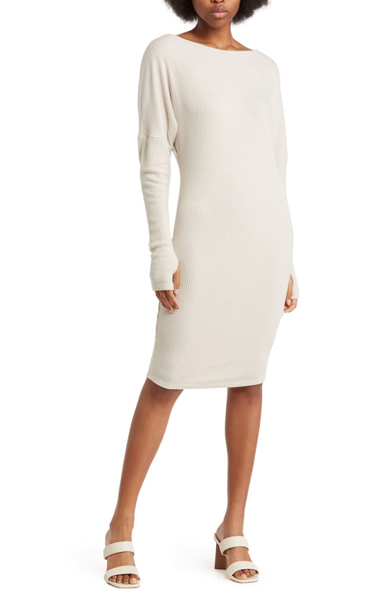 GO COUTURE Off the Shoulder Long Sleeve Dress, Main, color, Ash Rib