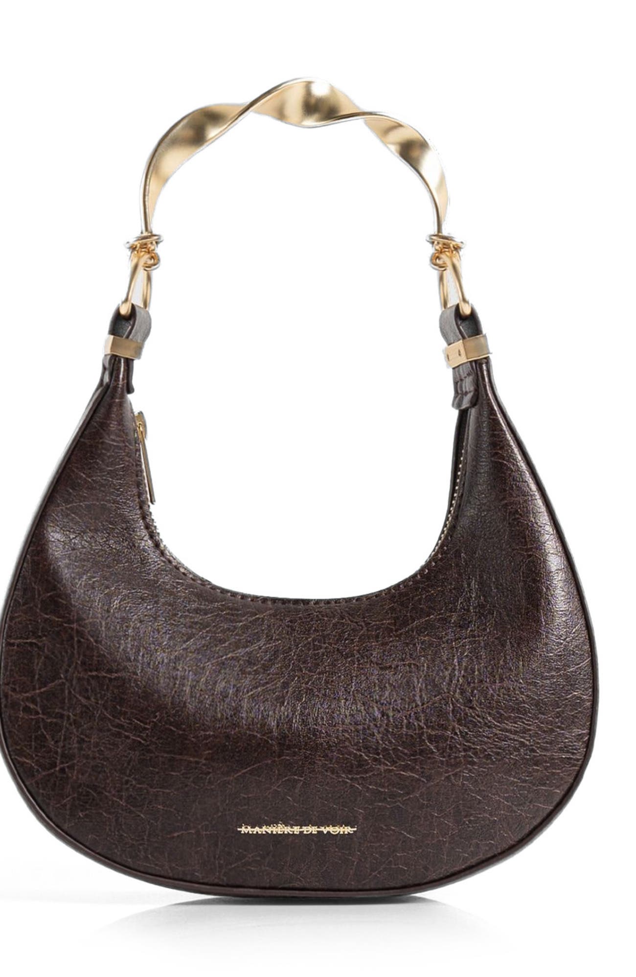 Manière De Voir Sadie Sculpted Leather Crescent Bag, Main, color, Brown