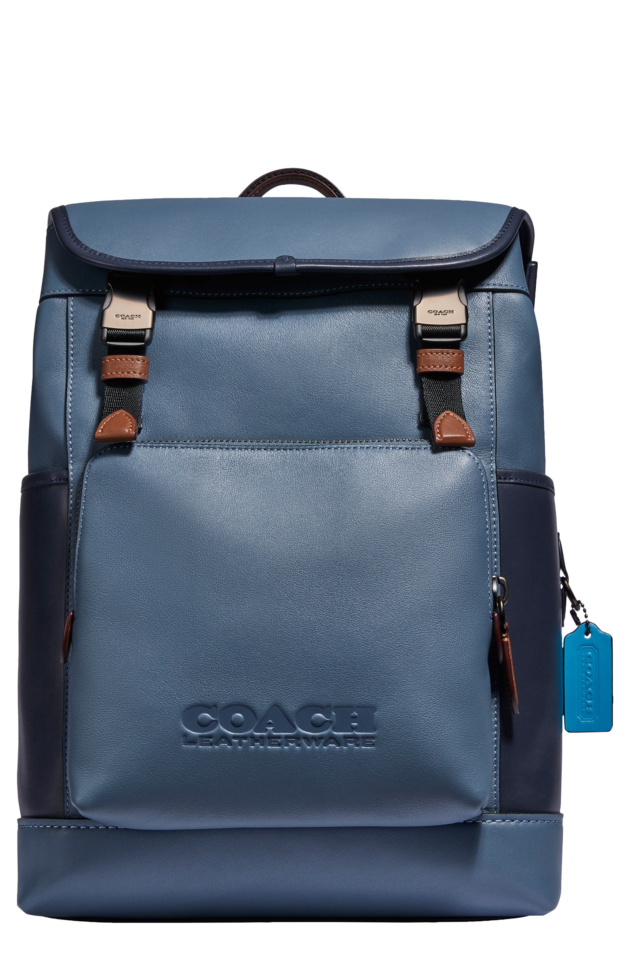 COACH League Colorblock Leather Backpack, Main, color, 