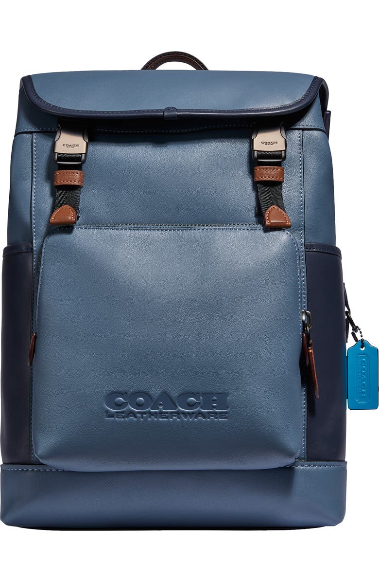COACH League Colorblock Leather Backpack, Main, color,