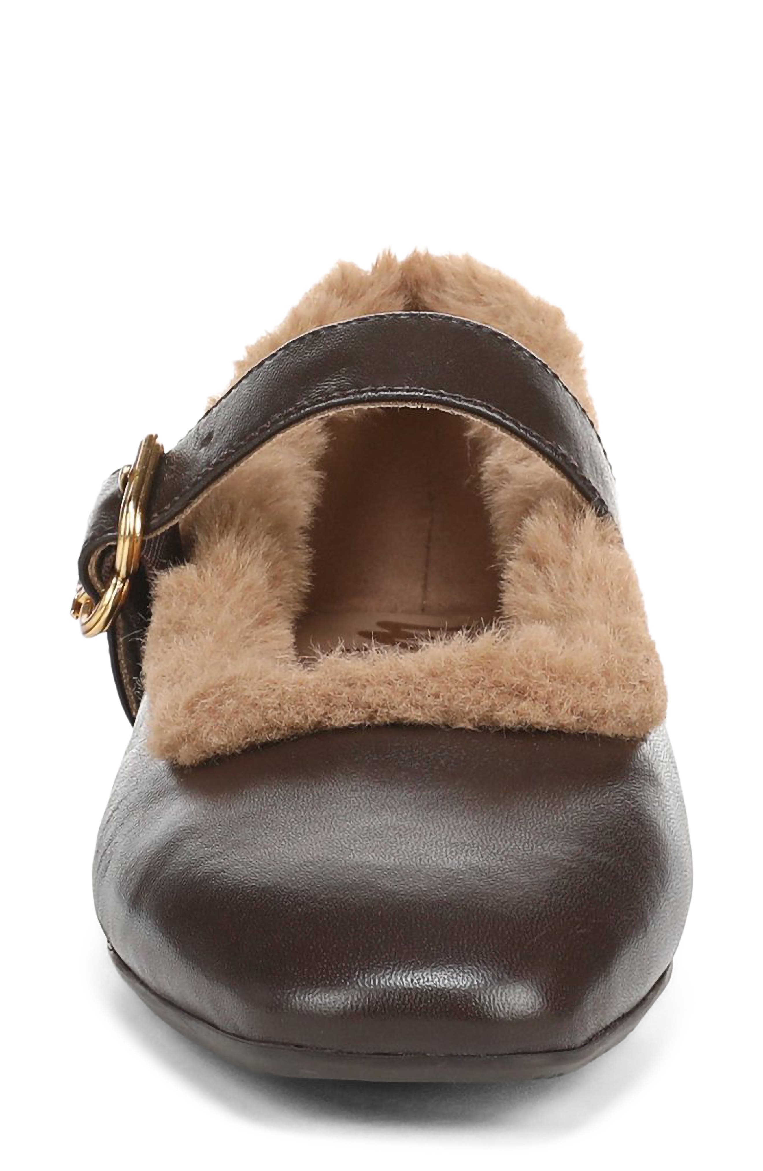 Michaela Faux Fur Trim Mary Jane Flat, Alternate, color, CAFE NOIR