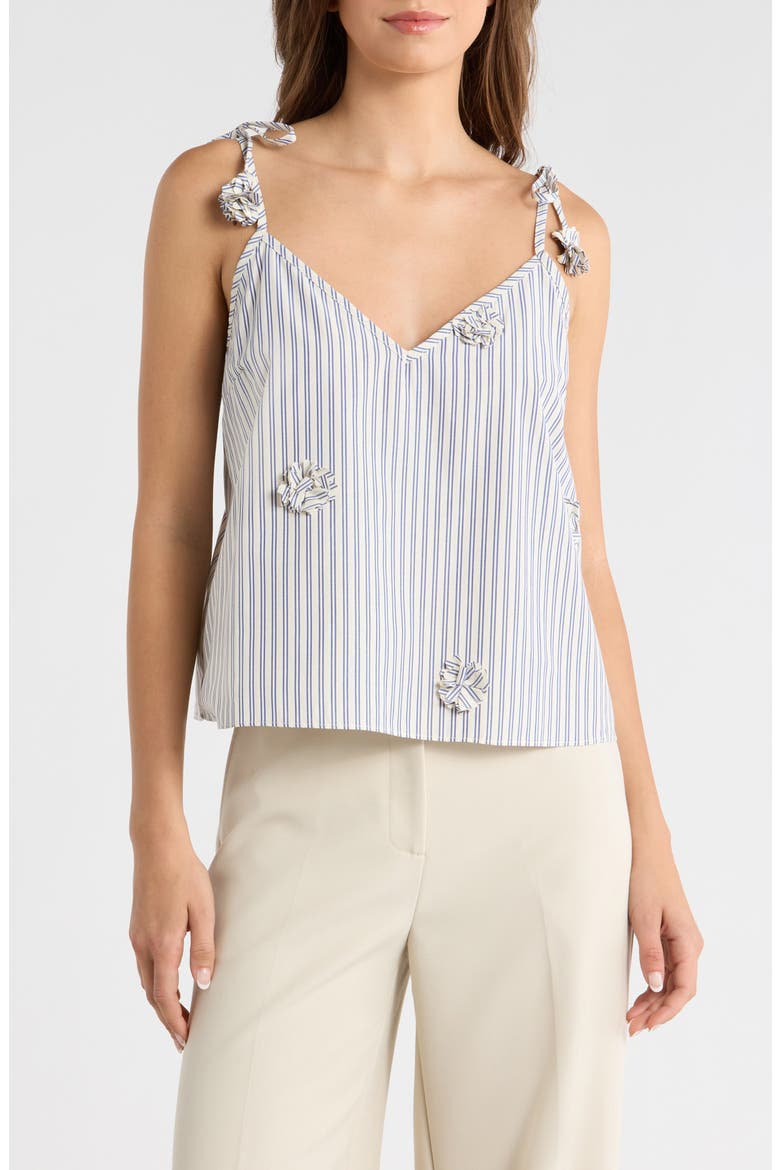 Paige Rosette Detail Stripe Cotton Blend Take, Main, color, SAND NAVY STRIPE