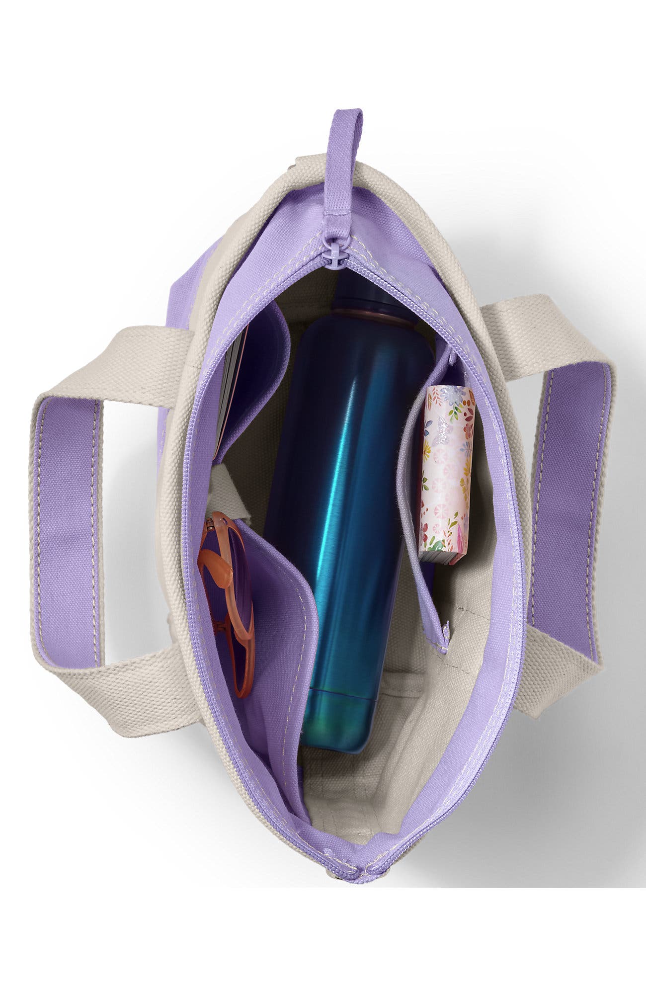 Zip Top Canvas Tote Bag, Alternate, color, Natural/Lavender Cloud