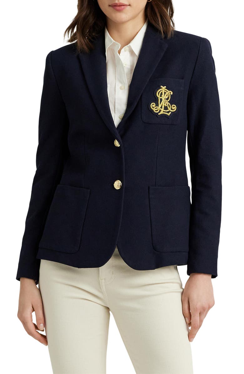 Lauren Ralph Lauren Bullion Jacquard Blazer, Main, color, Lauren Navy