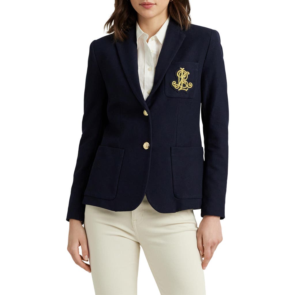 RALPH LAUREN LAUREN RALPH LAUREN CREST PATCH STRETCH COTTON BLAZER