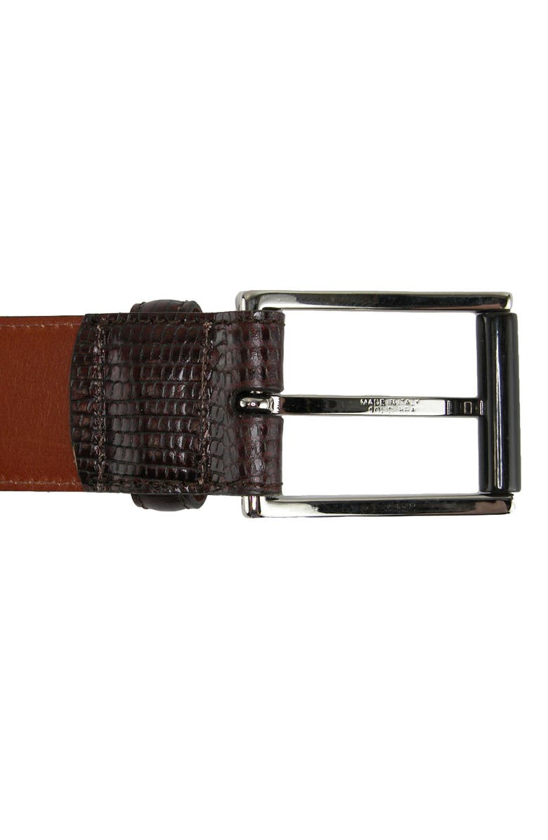 CrookhornDavis Men's Django Turin Tejus Lizard Print Dress Belt, Alternate, color, Black