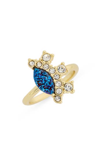 Covet Blue Druzy & Cubic Zirconia Ring In Gold