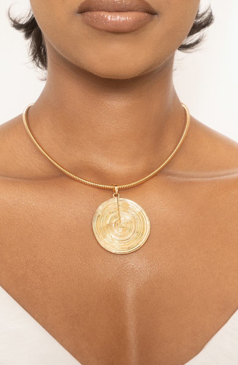 Ettika Disc Pendant Necklace, Alternate, color, Gold