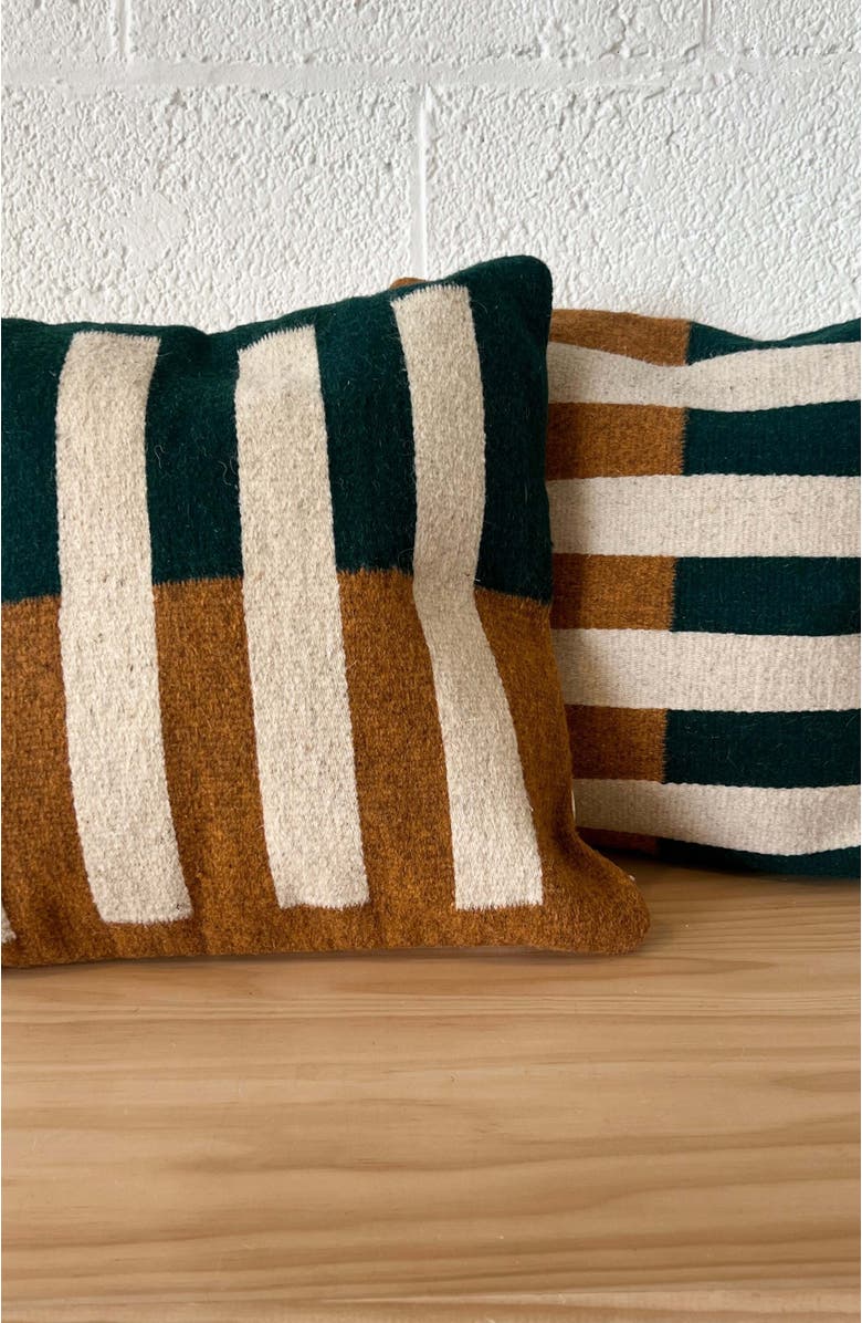 Loom Imports Wool Tri Colored Pillow Nº2 - Cover Only, Alternate, color, Green, Gold, White