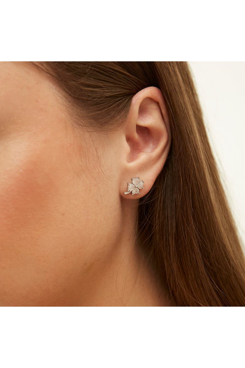 Four Leaf Clover Sterling Silver Stud Earrings - White, Alternate, color, Silver