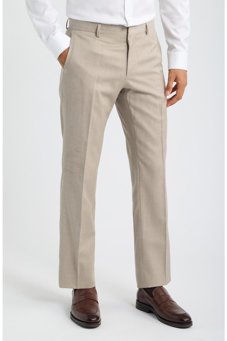 Genius Slim Fit Flat Front Wool Dress Pants, Main, color, BEIGE