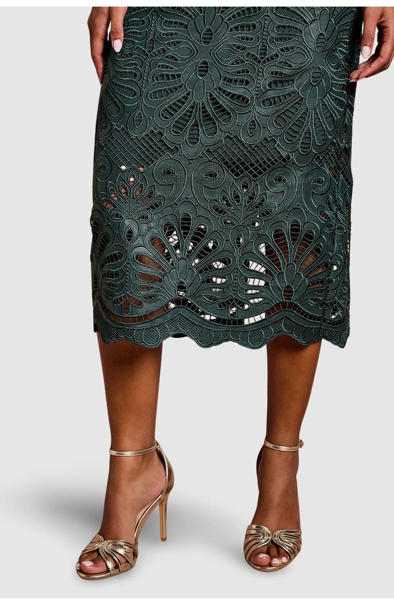 Coast Petite PU Lace Midi Skirt, Alternate, color, Emerald