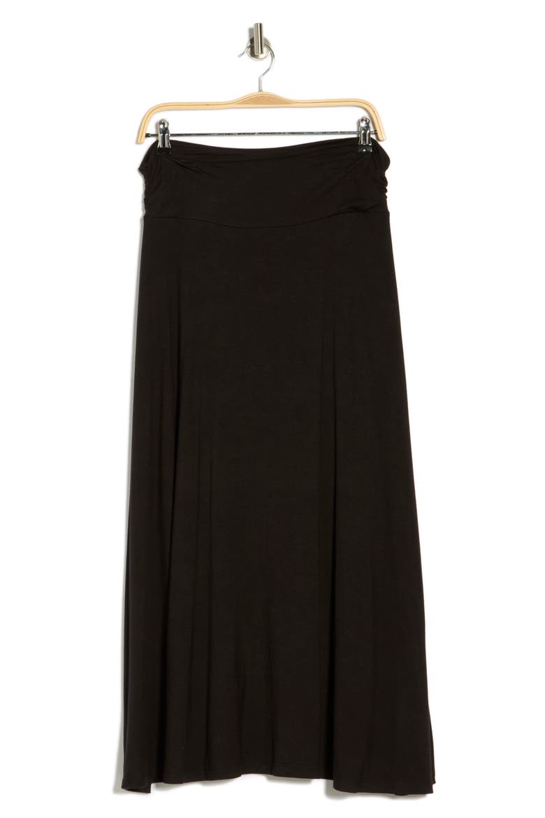 Foldover Waist Midi Skirt, Alternate, color, BLACK