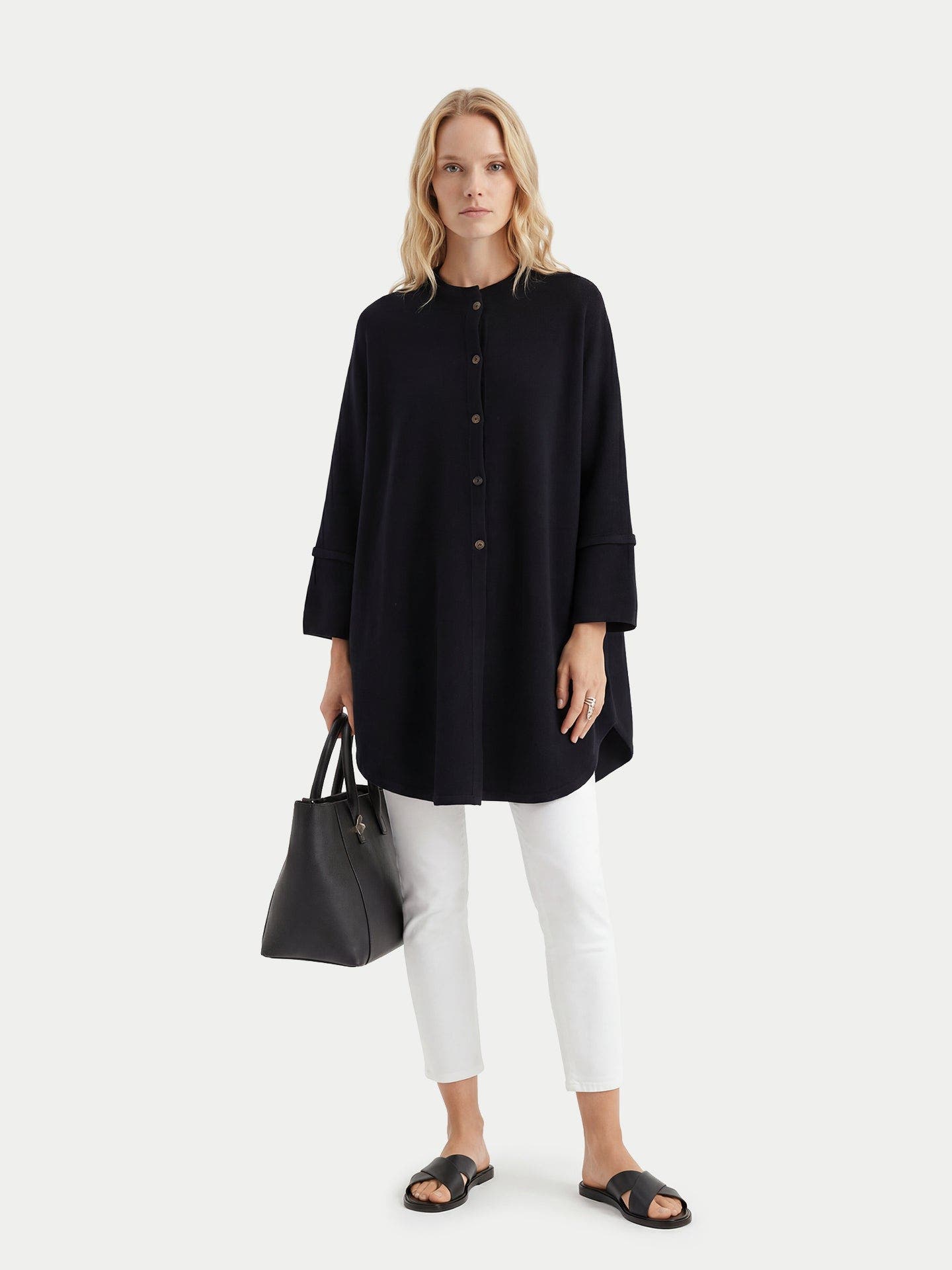 Cashmere Button-Front Poncho - image 2