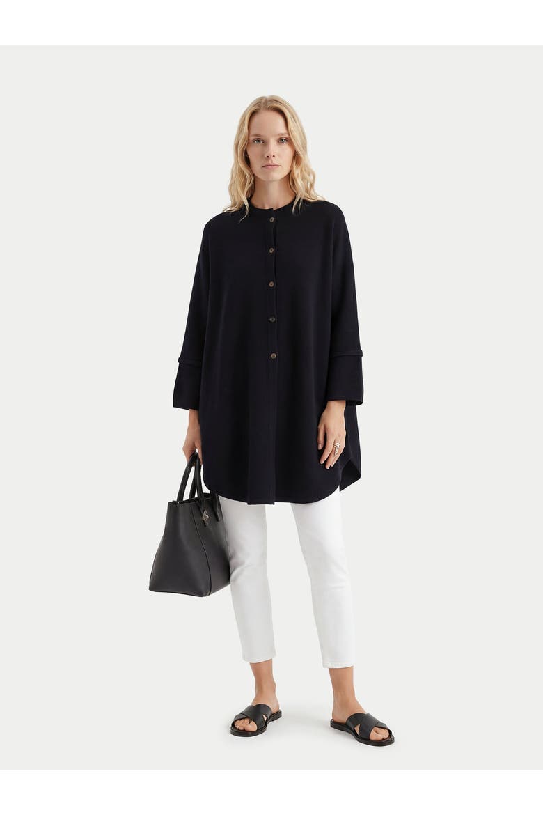 Cashmere Button-Front Poncho, Alternate, color, black