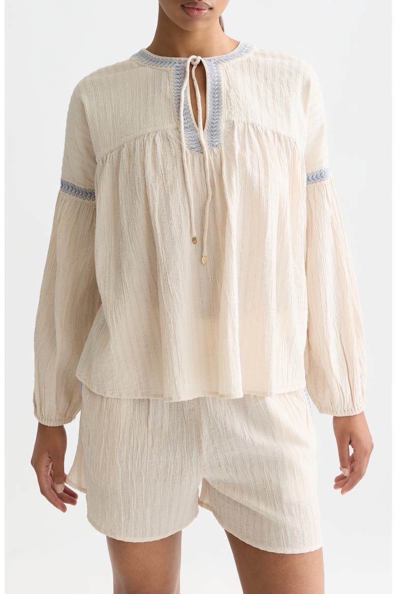 Embroidered Cotton Crepe Top, Main, color, FOG