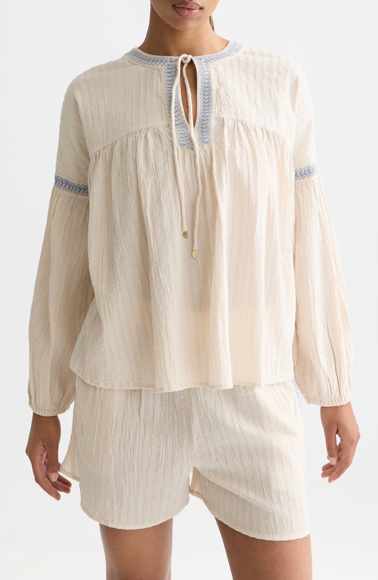 Scotch & Soda Embroidered Cotton Crepe Top, Main, color, Fog