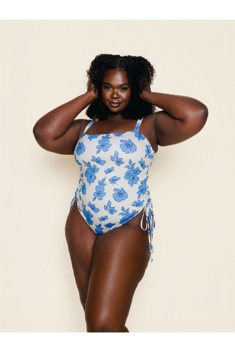 Ruched Square Neck One Piece, Alternate, color, Blue Floral
