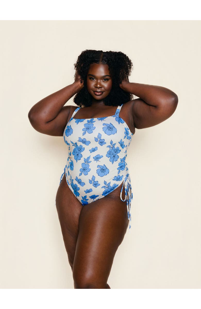 Kitty and Vibe Ruched Square Neck One Piece, Alternate, color, Blue Floral