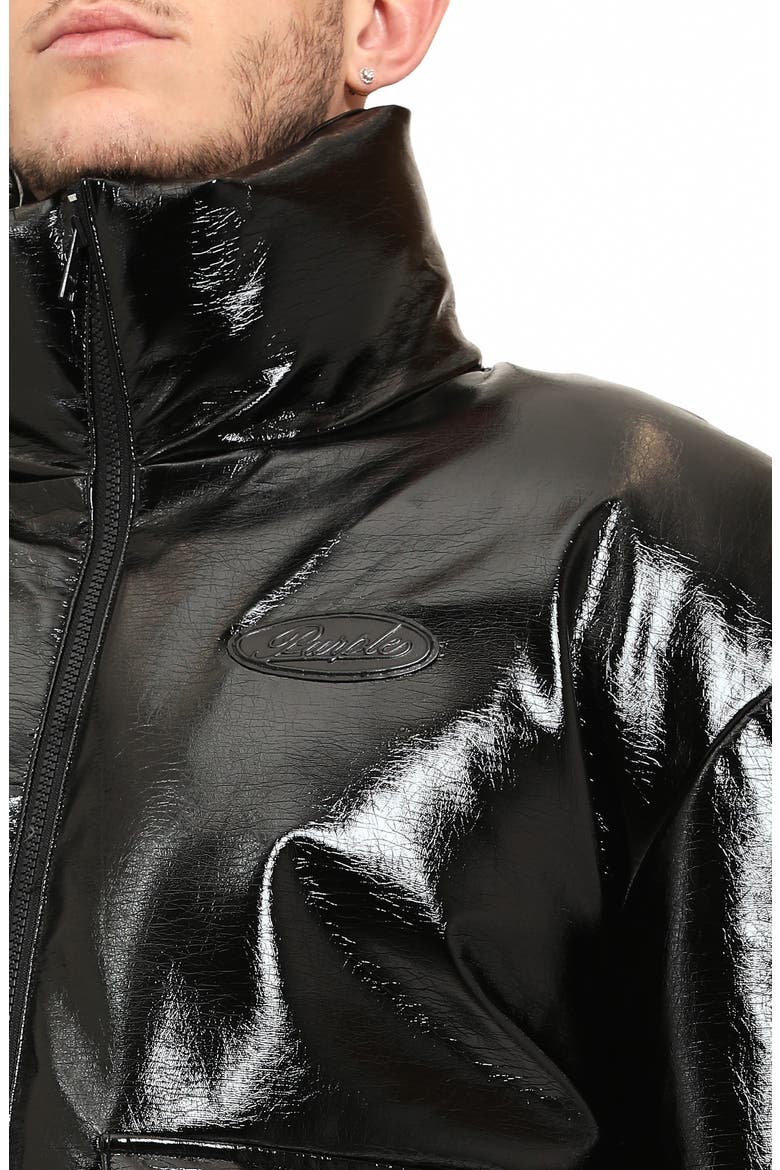 Faux Leather Puffer Jacket, Alternate, color, BLACK