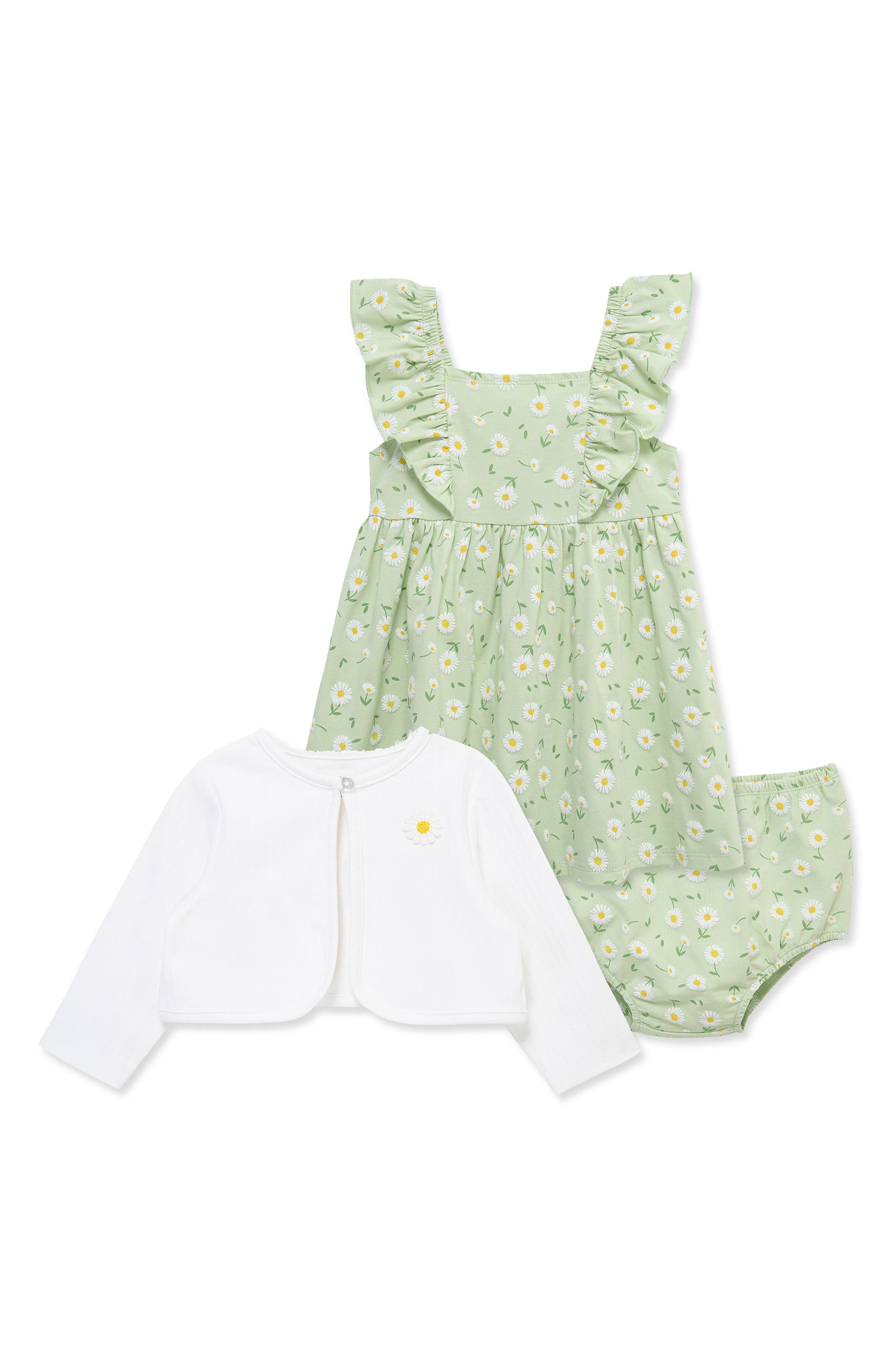 Little Me Daisy Dress, Cardigan & Bloomers Set
