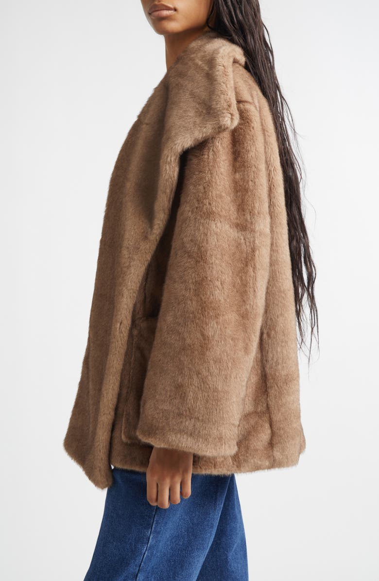 EENK Shawl Collar Faux Fur Jacket with Scarf Detail, Alternate, color, Beige Polyester