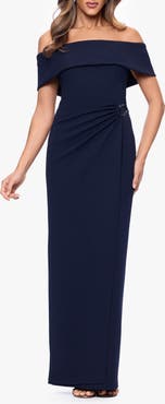Xscape Evenings Off the Shoulder Scuba Crepe Gown