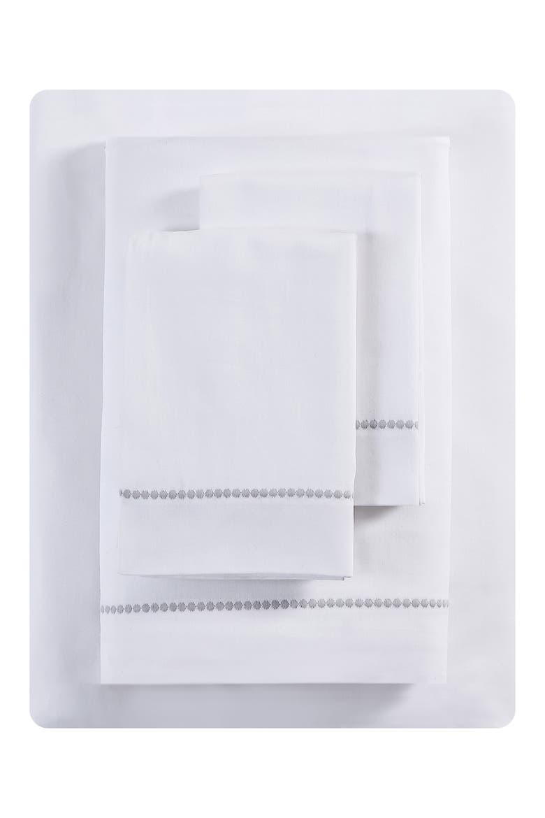 Simple Dot 300 Thread Count Sheet Set, Main, color, WHITE/STEEL