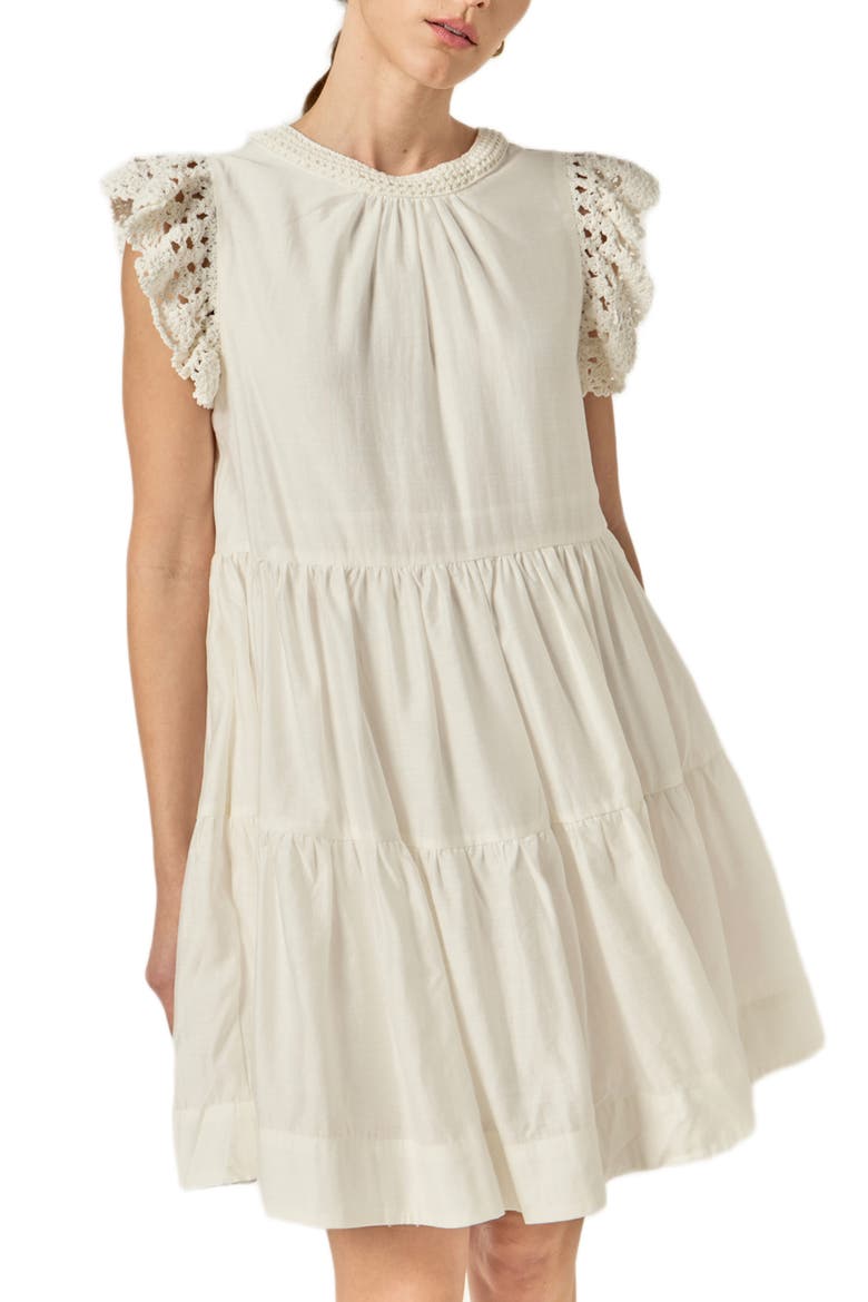 Crochet Detail Tiered Dress, Alternate, color, OFF WHITE