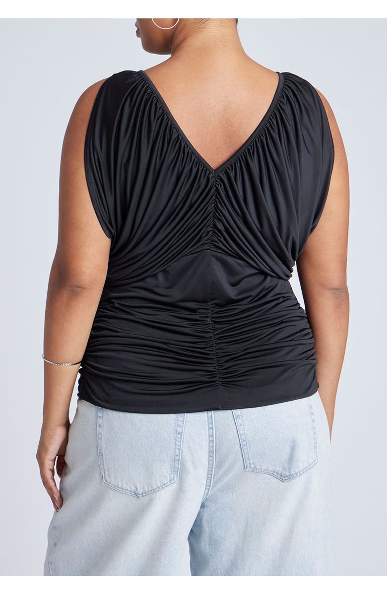 ELOQUII Shirred Bust V-Neck Top, Alternate, color, Black Onyx