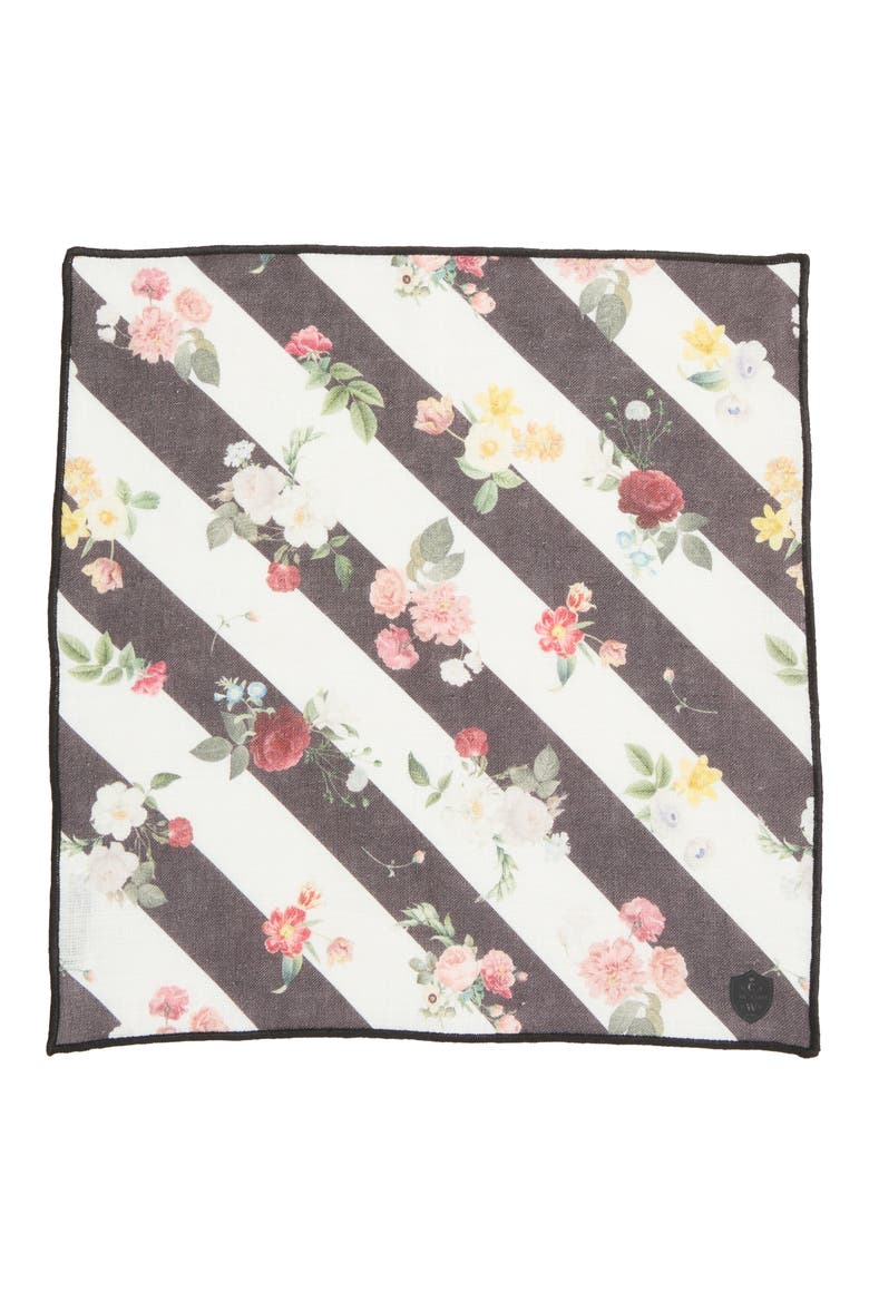 Print Linen Pocket Square, Alternate, color, BLACK