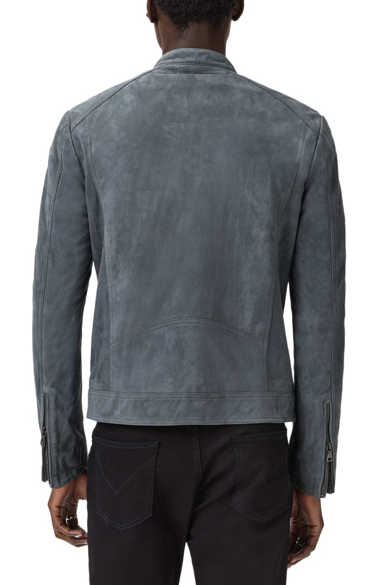 John Varvatos Wren Band Collar Suede Biker Jacket, Alternate, color, Deep Charcoal