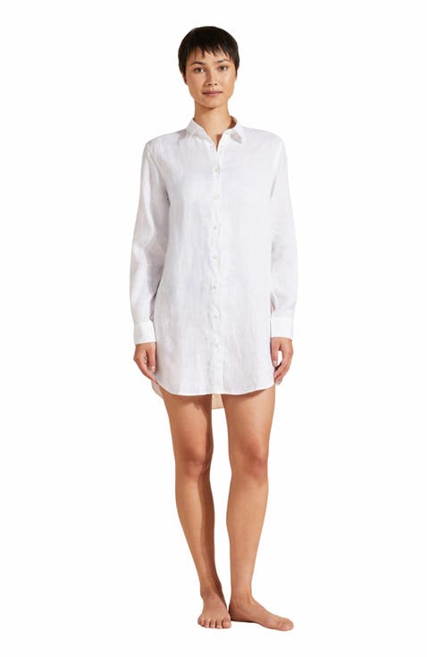 Women's Solid Linen Shirt Dress