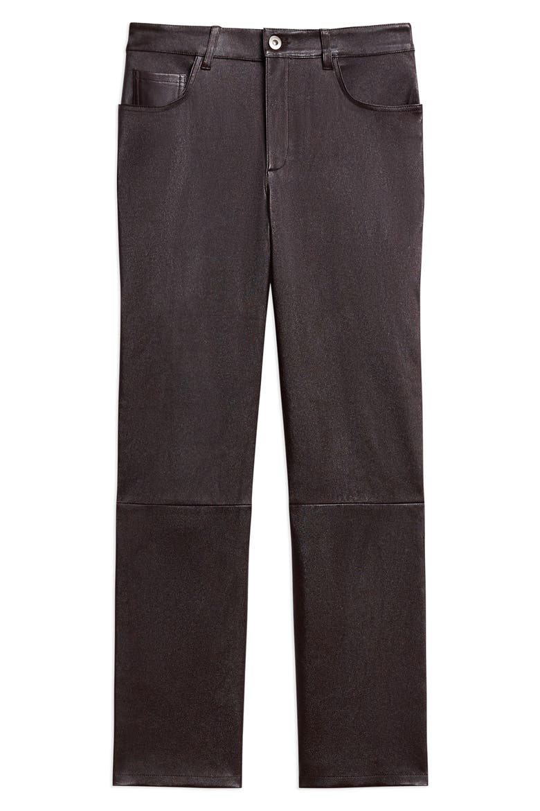 Glossed Leather Straight Leg Pants, Alternate, color, PLUM BROWN